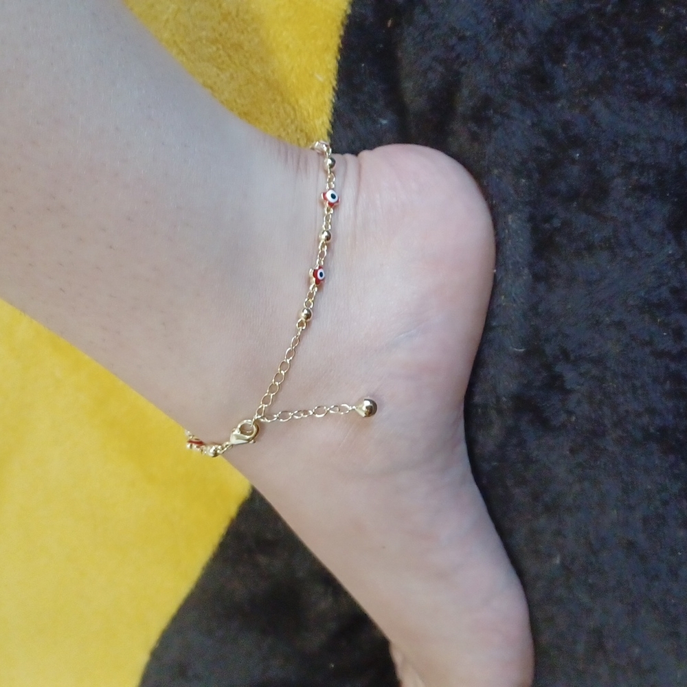 Gold plated Red Evil Eye Anklet